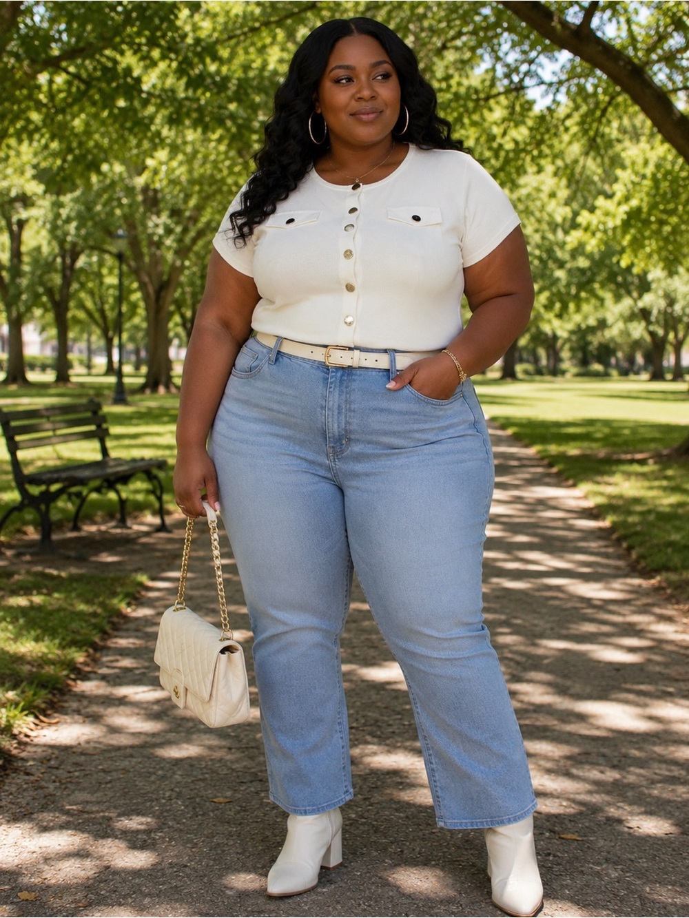 Belldini Cream Cap-Sleeve Boxy Top